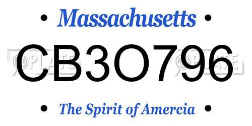 CB3O796 Massachusetts License Plate