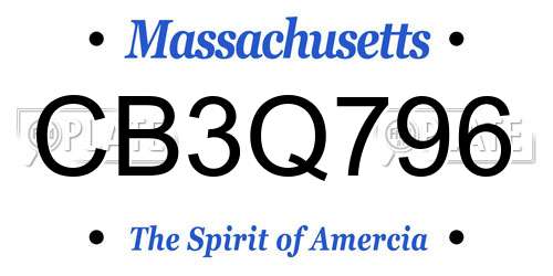 CB3Q796 Massachusetts License Plate