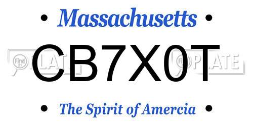 CB7X0T Massachusetts License Plate