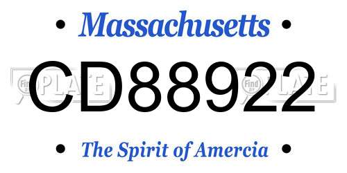 CD88922 Massachusetts License Plate