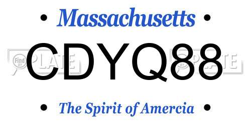CDYQ88 Massachusetts License Plate