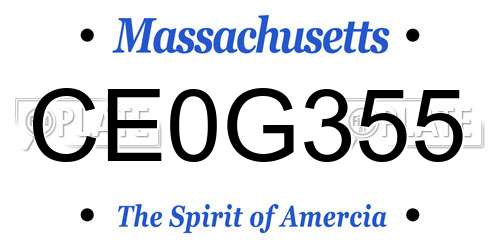 CE0G355 Massachusetts License Plate