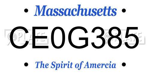 CE0G385 Massachusetts License Plate