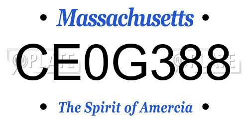CE0G388 Massachusetts License Plate