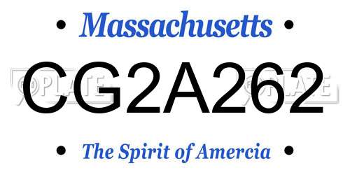 CG2A262 Massachusetts License Plate