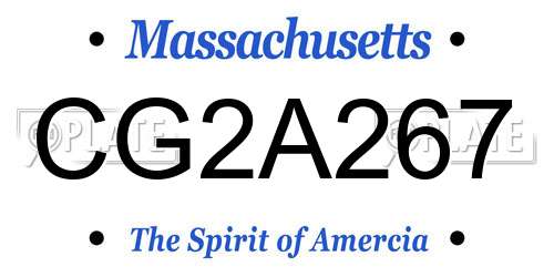 CG2A267 Massachusetts License Plate