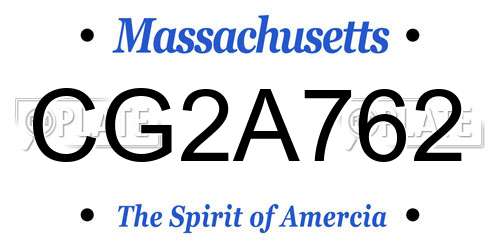 CG2A762 Massachusetts License Plate