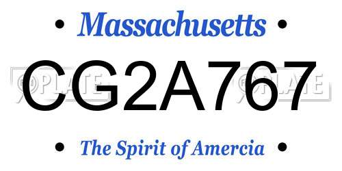 CG2A767 Massachusetts License Plate