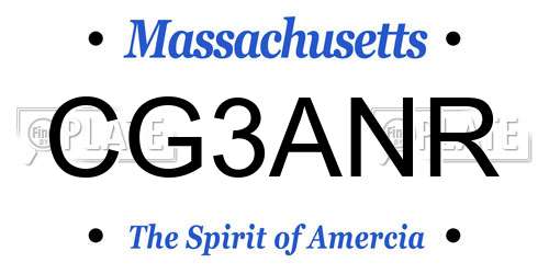 CG3ANR Massachusetts License Plate