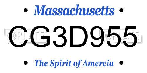 CG3D955 Massachusetts License Plate