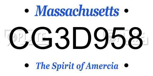 CG3D958 Massachusetts License Plate