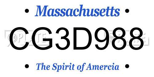 CG3D988 Massachusetts License Plate