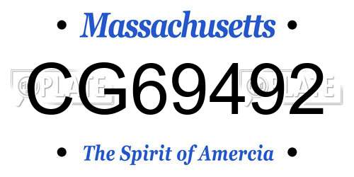 CG69492 Massachusetts License Plate