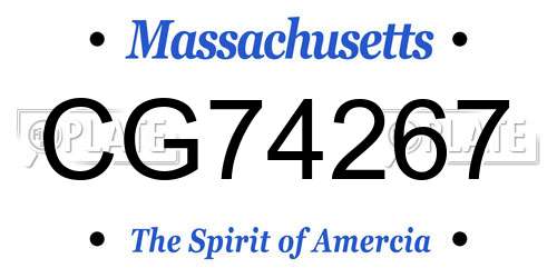 CG74267 Massachusetts License Plate