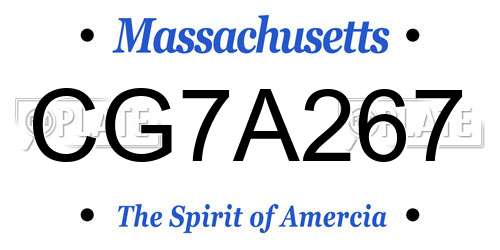 CG7A267 Massachusetts License Plate