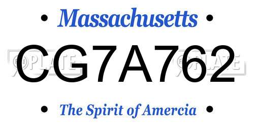 CG7A762 Massachusetts License Plate