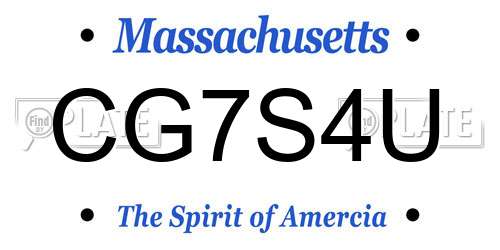 CG7S4U Massachusetts License Plate