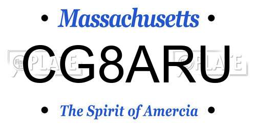 CG8ARU Massachusetts License Plate