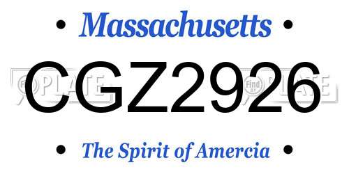 CGZ2926 Massachusetts License Plate