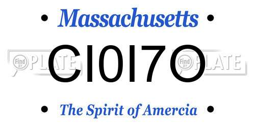 CI0I7O Massachusetts License Plate