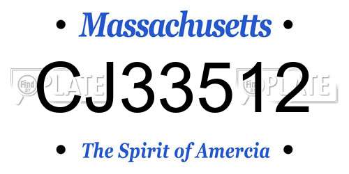 CJ33512 Massachusetts License Plate