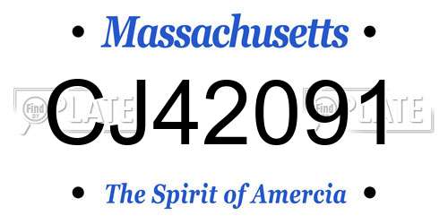 CJ42091 Massachusetts License Plate