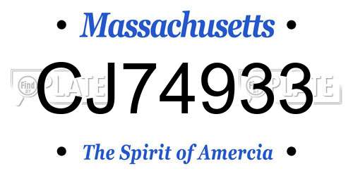 CJ74933 Massachusetts License Plate