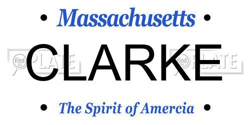 CLARKE Massachusetts License Plate