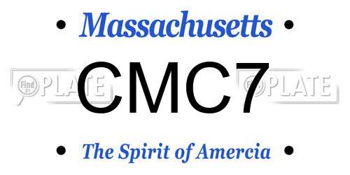 CMC7 Massachusetts License Plate