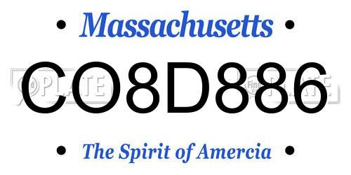 CO8D886 Massachusetts License Plate