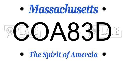COA83D Massachusetts License Plate