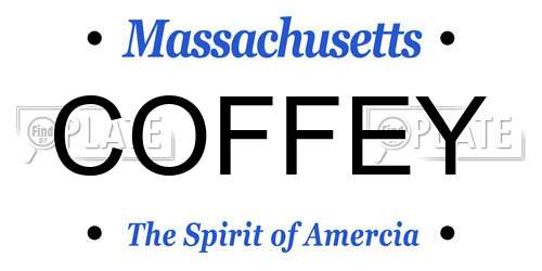 COFFEY Massachusetts License Plate