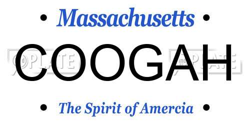 COOGAH Massachusetts License Plate