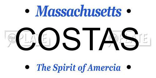 COSTAS Massachusetts License Plate