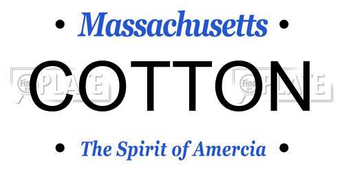 COTTON Massachusetts License Plate