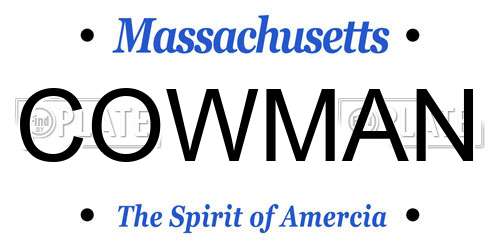 COWMAN Massachusetts License Plate