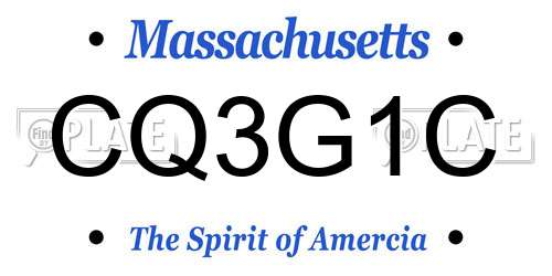 CQ3G1C Massachusetts License Plate