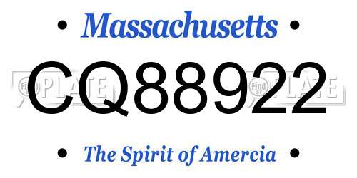 CQ88922 Massachusetts License Plate