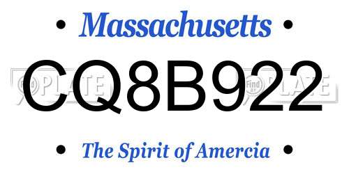 CQ8B922 Massachusetts License Plate