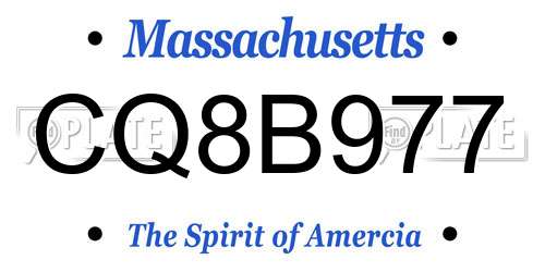 CQ8B977 Massachusetts License Plate