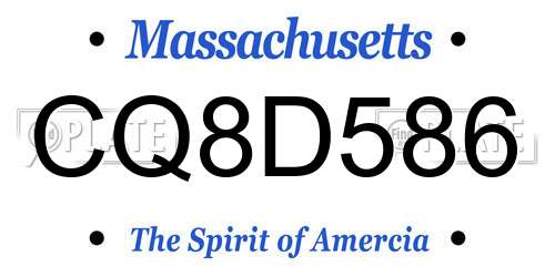 CQ8D586 Massachusetts License Plate