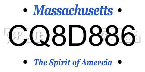 CQ8D886 Massachusetts License Plate