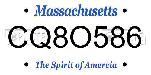 CQ8O586 Massachusetts License Plate