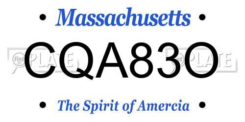 CQA83O Massachusetts License Plate