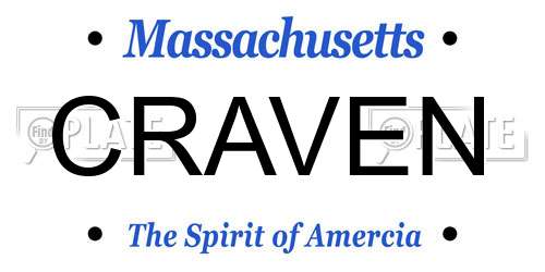 CRAVEN Massachusetts License Plate