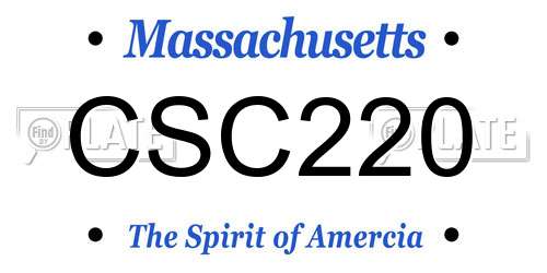 CSC220 Massachusetts License Plate