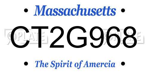 CT2G968 Massachusetts License Plate