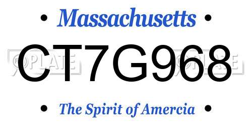 CT7G968 Massachusetts License Plate