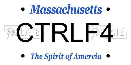 CTRLF4 Massachusetts License Plate