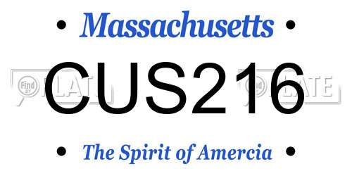 CUS216 Massachusetts License Plate